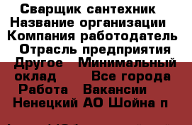 Сварщик-сантехник › Название организации ­ Компания-работодатель › Отрасль предприятия ­ Другое › Минимальный оклад ­ 1 - Все города Работа » Вакансии   . Ненецкий АО,Шойна п.